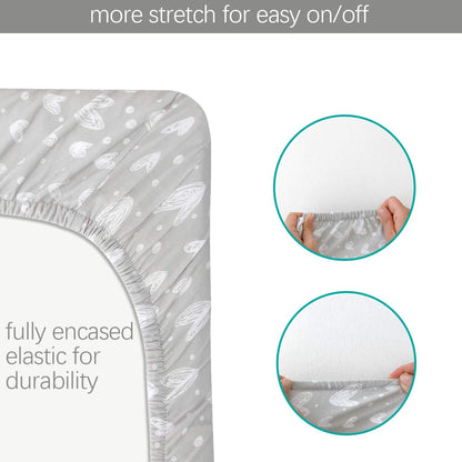 Bassinet Sheets Fit for Simmons Kids By The Bed City Sleeper Bassinet(Twins), Moses Basket and Hospital Bassinet, 100% Cotton, 2 Pack, Gray and White Print - Colors B