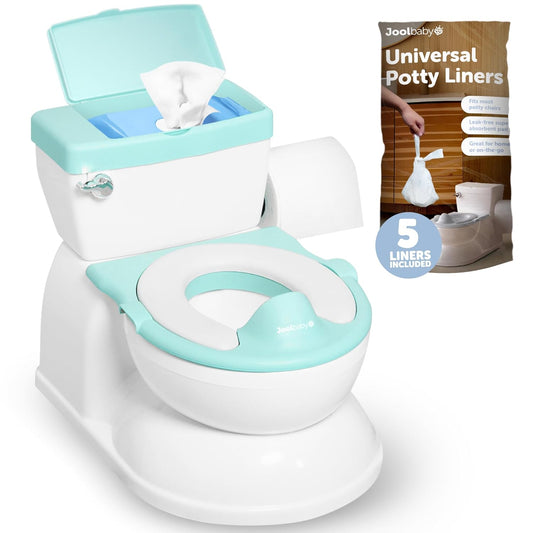 Real Feel 2-in-1 Potty with Wipes Storage, Flushing Sounds & Disposable Liners - Realistic Toilet - Easy to Clean & Assemble - Jool Baby (Gray)