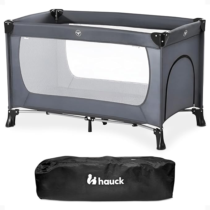 hauck Baby & Toddler Foldable Travel Cot and Portable Playpen, Dream N Play Plus, Grey