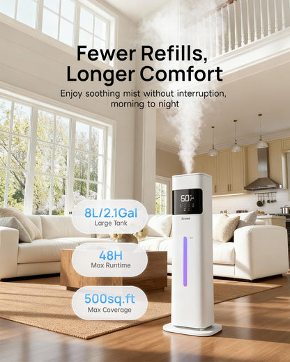 Warm & Cool Mist Humidifiers for Bedroom, Top-Fill Humidifier Large Room with Essential Oil Diffuser, Large Room Humidifiers for Home Baby Nursery Office Plants, White