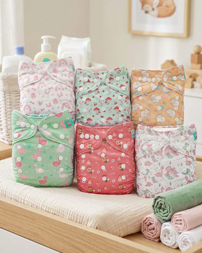 ALVABABY Baby Cloth Diapers 6 Pack with 12 Inserts Cloth Diaper Covers Adjustable Washable Reusable for Baby Girls and Boys