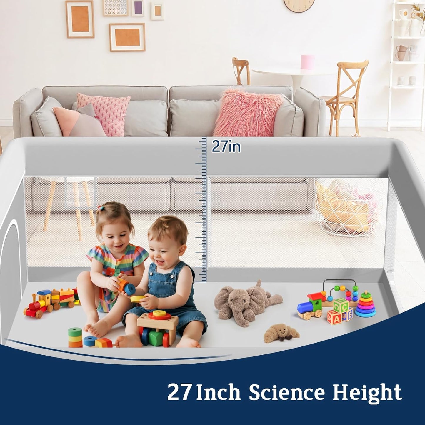 Baby Playpen with Mat, 50x50 Inch Playpen with Mat Waterproof for Babies and Toddlers Play Pen Playards Safety Gate Fence Active Center Indoor