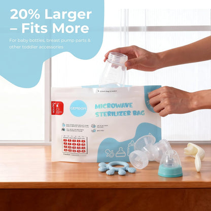 15 Pack Microwave Steam Sterilizer Bags Plus, Large Size for Baby Bottles Soothers, Teethers, Breast Pump Parts, Training Cups and Accessories, 20 Uses Per Bag, Baby Travel Essential