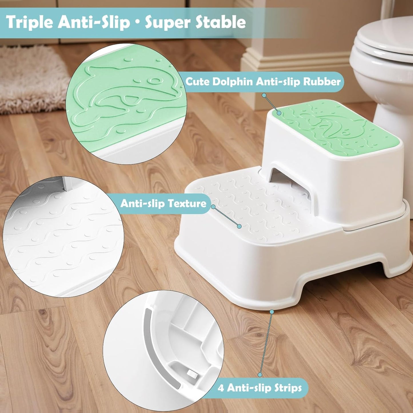 2-Step Toddler Step Stool, Non Slip Kids Step Stool for Bathroom Sink & Toilet Potty Training, Sturdy Stable Base, 10”Height Supports 220 lbs (2Packs White)