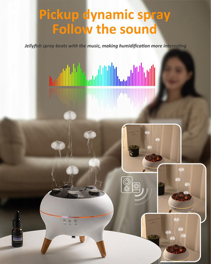 Jellyfish Diffuser Humidifier with Music Rhythm Mist, 250ml Cool Mist Ultrasonic Aromatherapy Humidifier with 7 LED Colors, Remote Control & Timer for Desk, Bedroom, Nursery