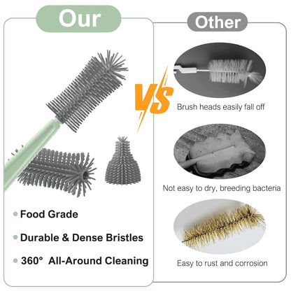 Baby Bottle Brush,6 in 1 Bottle Cleaner Set with Extendable Silicone Bottle Brush,Drying Rack,Nipple & Straw Brushes,Soap Dispenser & Organizer Case,Ideal Gifts for Babies& Moms