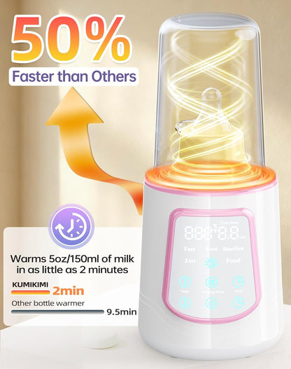 12 in 1 Fast Baby Bottle Warmer with Even Heating No Hot Spots, Night Mode, Sterili-zing, Constant Temp Milk Warmer for Breastmilk & Formula, Fits All Bottles Grey