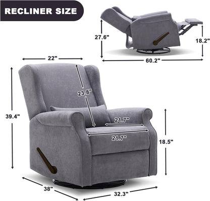 Eiayeebil Nursery Swivel Glider Recliner,Rocking Chair Nursery with Footrest,Rocking Recliner Chair for Nursery,Glider Rocker Recliner for Living Room & Bedroom,Beige