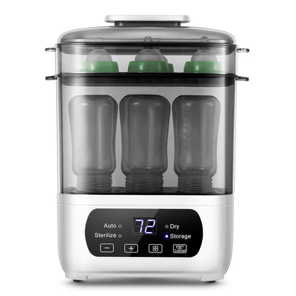 AMZBABYCHEF 4-in-1 Baby Bottle Steamer and Dryer, Electric Steamer with Fast Drying, Universal Fit for All Bottles, LED Touch Screen & Auto Shut-Off Protection (Grey)