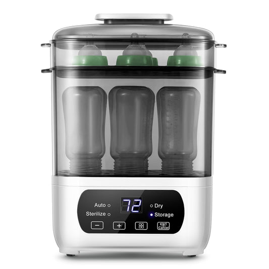 AMZBABYCHEF 4-in-1 Baby Bottle Steamer and Dryer, Electric Steamer with Fast Drying, Universal Fit for All Bottles, LED Touch Screen & Auto Shut-Off Protection (Grey)