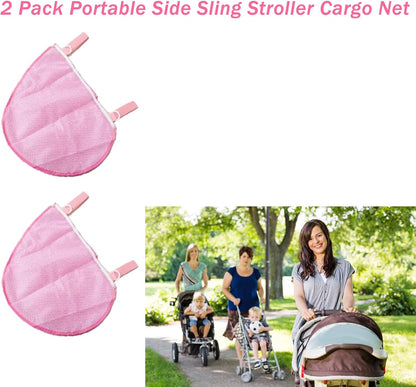 2 Pack Portable Side Sling Stroller Cargo Net ,Non-Slip and Adjustable Straps Storage Mesh Bag ,Food Storage , Storage Bag for Baby Stroller Cargo Mesh Bag Storage Universal Stroller Organizer (Blue)
