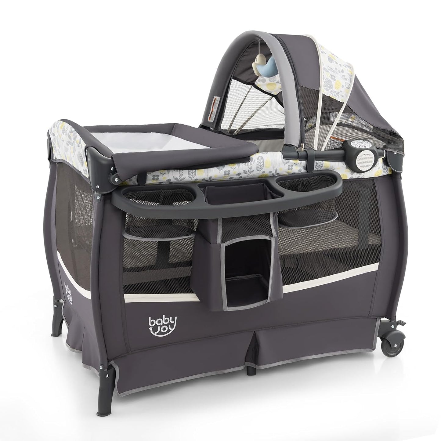 BABY JOY 4 in 1 Pack and Play, Portable Baby Playard with Bassinet & Flip-Away Changing Table, Canopy, Portable Bedside Crib with Storage Basket, Oxford Bag, Infant Bassinet from Newborn to Toddlers
