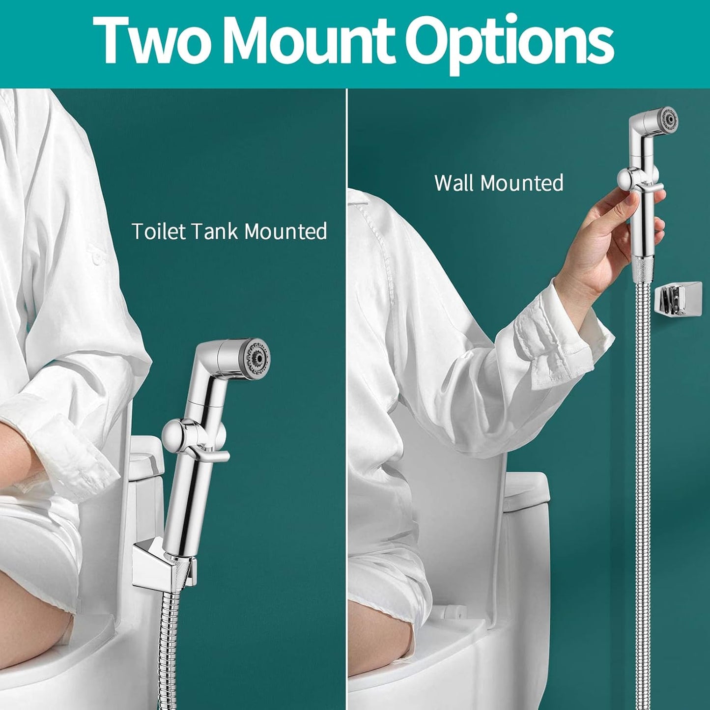 MIAOHUI Muslim Shower, Handheld Bidet Sprayer for Toilet, Cloth Diaper Sprayer, Health Faucet, Bum Gun with Hose and Holder, Wall or Tank Mount(Chrome)