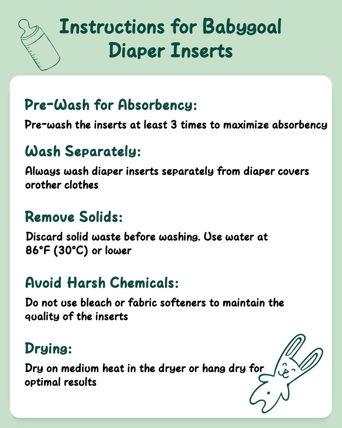 Babygoal Reusable Cloth Diaper Inserts Pack of 12, Absorbent & Breathable Liners, 3-Layer Microfiber Inserts for Cloth Diapers