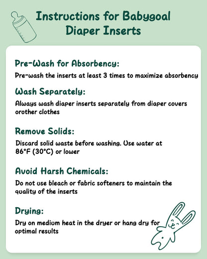 Babygoal Reusable Cloth Diaper Inserts Pack of 12, Absorbent & Breathable Liners, 3-Layer Microfiber Inserts for Cloth Diapers