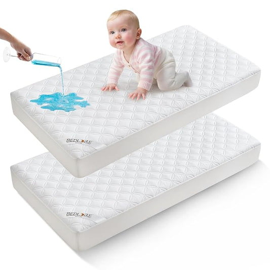 BEDLORE Waterproof Mattress Protector Crib, 2 Pack Soft Mattress Pad, Noiseless Machine Washable Mattress Cover, Ultimate Protection for Your Baby's Crib Toddler Bed (52''x28'')