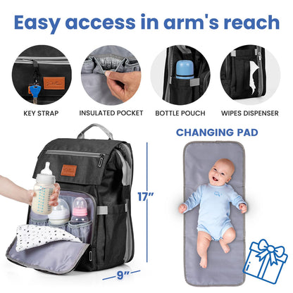PILLANI Baby Diaper Bag Backpack - Large Waterproof Travel Diaper Bag for Boys & Girls, 16 Organizer Pockets with Changing Pad, Insulated Bottle Pockets & Stroller Straps, Baby Shower Gifts, Dinosaur