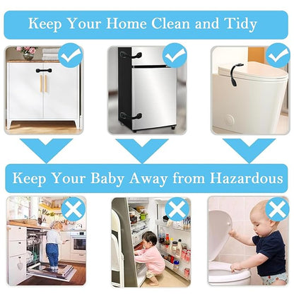 Fursafe&Q Cabinet Locks Baby Proofing, Child Safety Strap Locks Adhesive Black - Child Proof Fridge Lock Drawer Door Toilet Latches No Drill Multi-Purpose for Furniture Kitchen Lock