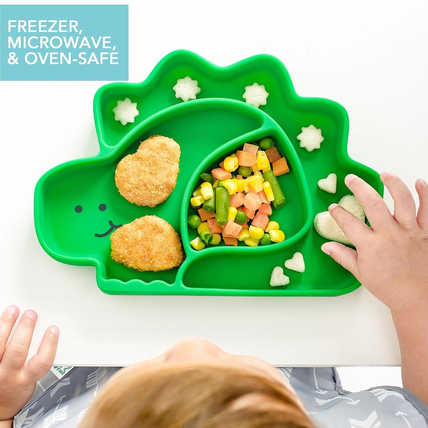 Bumkins Disney Toddler and Baby Suction Plate, Silicone Grip Dish, Baby Led Weaning, Kids Feeding Supplies, Non Skid Sticky Bottom, Platinum Silicone, for Children Ages 6 Months Up, Toy Story Alien