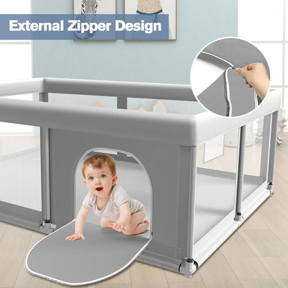 Large Baby Playpen for Babies and Toddlers, Playpen 74×50, Large Baby Play Yards Indoor & Outdoor, Sturdy Safety Baby Play Pen with Soft Breathable Mesh, Toddlers Activity Center with Anti-Slip Base