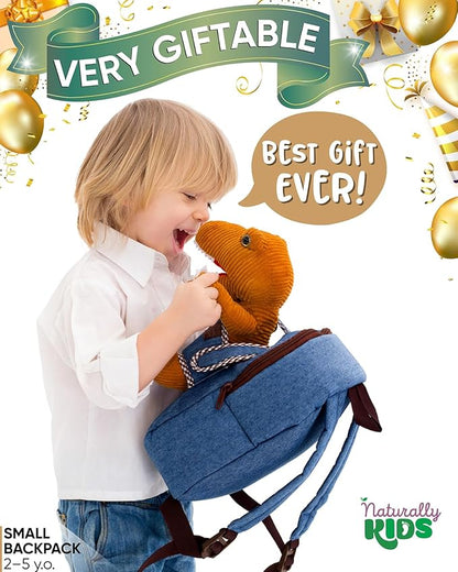 Naturally KIDS Toddler Backpack w Dinosaur Toys for Kids 2-4, 2 Year Old Boy Birthday Gift, 3 Year Old Boy Gift Girl, Toddler Dinosaur Toy