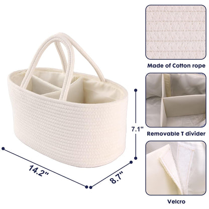 Baby Diaper Caddy Organizer for Girl Boy Rope Nursery Storage Bin Basket Portable Holder Tote Bag for Changing Table Car Travel Baby Shower Gifts Newborn Essentials Registry Must Have Items Pink