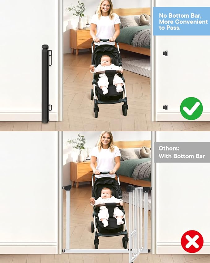 Extra Wide Baby Gate - 71 inch Retractable Mesh Gates for Large Opening, Extra Long Mesh Gate for Babies, Dogs, Baby Gate Anti-Crawling Hook for Stairs Hallways Doorway Indoor Outdoor, Black