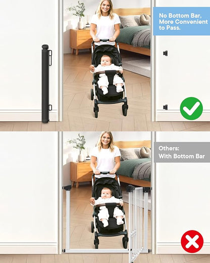 Extra Wide Baby Gate - 71 inch Retractable Mesh Gates for Large Opening, Extra Long Mesh Gate for Babies, Dogs, Baby Gate Anti-Crawling Hook for Stairs Hallways Doorway Indoor Outdoor, Black