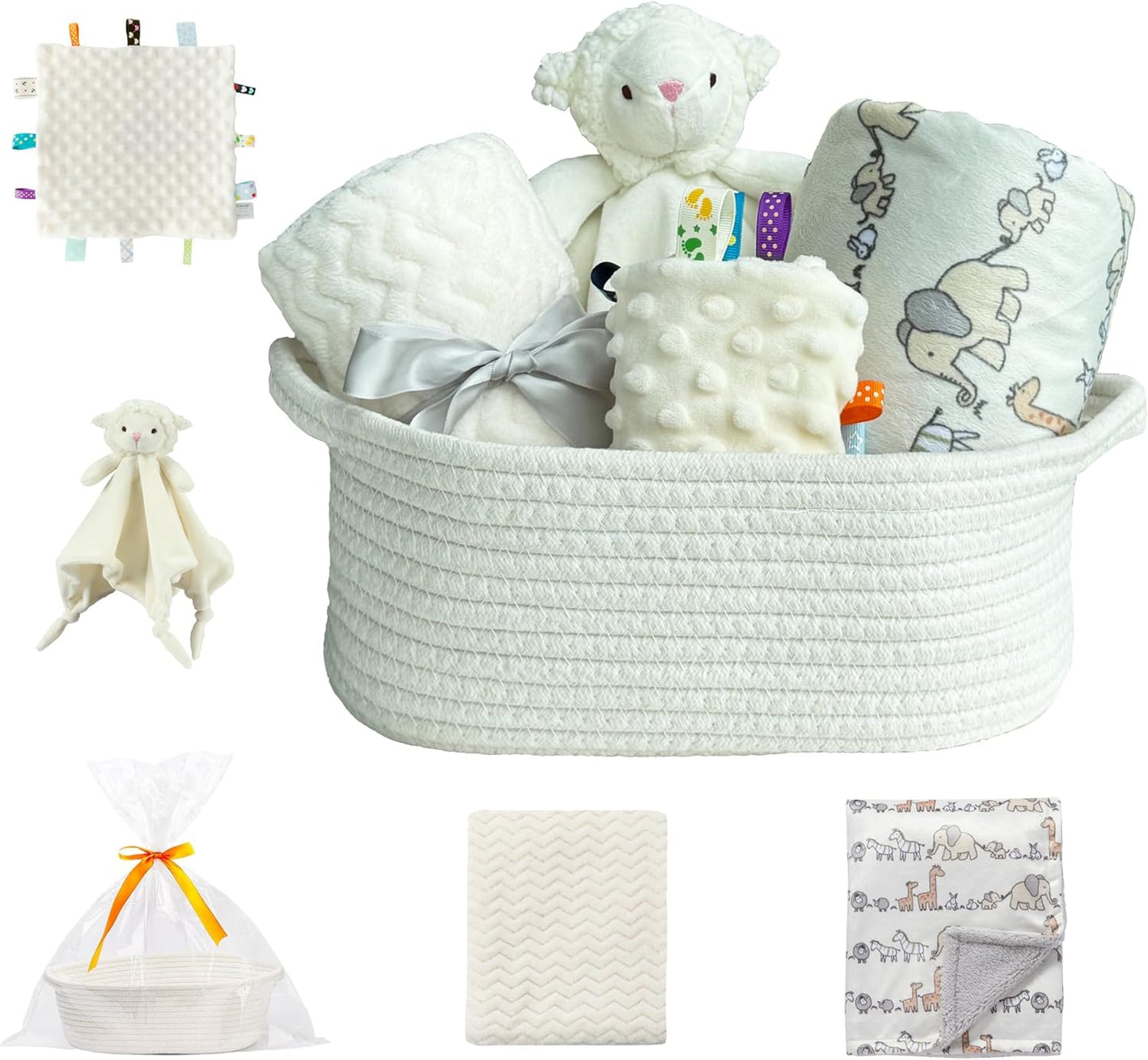 CREVENT Diaper Caddy Organizer, Baby Basket with Handle, Table Organizer for Storage, Portable Car Organizer, Baby Shower Gifts + Gift bag with Ribbon