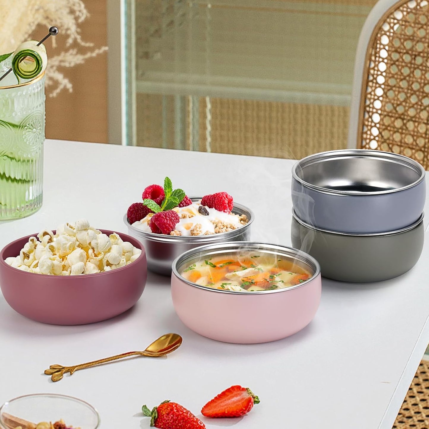 ShineMe Stainless Steel Bowls, 6 pack Snack Containers with Removable Colorful Silicone Sleeves, Unbreakable Kids Bowls for Icecream, Soup, Cereal, Yogurt...