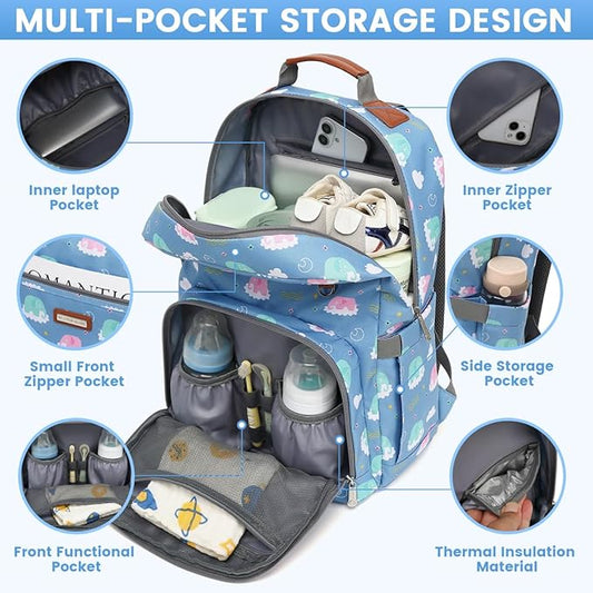Diaper Bag Backpack, Large Baby Nappy Bags with Portable Changing Pad for Boys and GirlsMultifunction Travel Baby Bag for Moms Dads, Shower Gifts Waterproof and Stylish