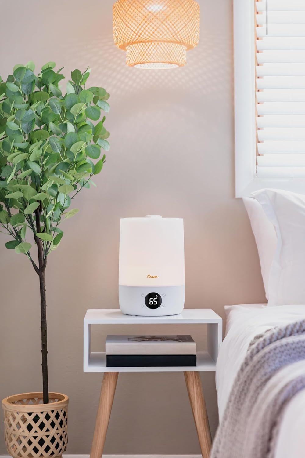 Crane Top Fill Mini Humidifier for Bedroom and Nursery 3-In-1 Essential Oil Diffuser Sleep Light 0.5 Gallon Baby Humidifier