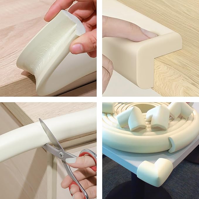 Edge Corner Protector for Baby, Furniture Corner Guard, Baby Proof Bumper Cushion, Soft Safety Pre-Taped Rubber Foam (Large 16.7ft Edge 8 Corners)