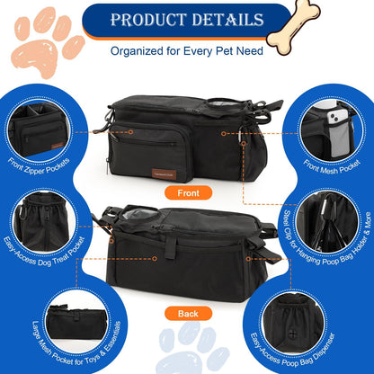 Dog Stroller Organizer Bag, Dog Mom Gifts for Women Pet Stroller Caddy, Stroller Accessories with Cup Holder, Poop Bag Dispenser, Pockets for Dog Essentials, Fits 14–19" Handles, Dog Mom Gift Ideas