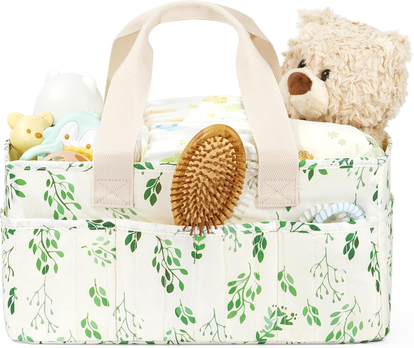 BuyCard Floral Baby Diaper Caddy Organizer, Large Quilted Nursery Storage Basket with Handle, Gift for Baby Shower, Newborn Parents Gift