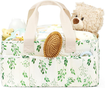 BuyCard Floral Baby Diaper Caddy Organizer, Large Quilted Nursery Storage Basket with Handle, Gift for Baby Shower, Newborn Parents Gift