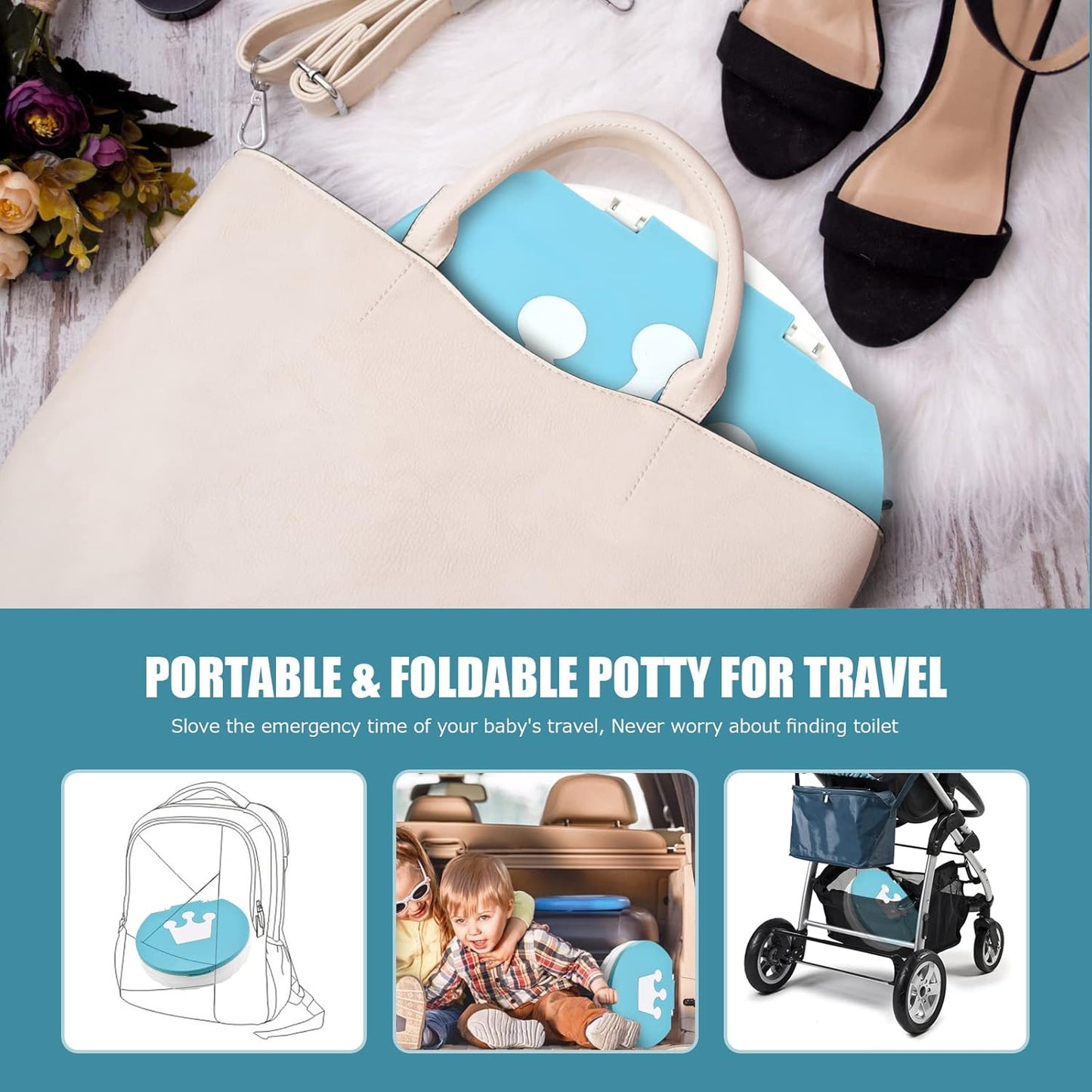 Portable Potty for Toddler Travel Foldable Potty Seat for Toddler Training Toilet for Kids Boys Girls Car On The Go Potty Travel Toilet Chair for Camping Park Indoor/Outdoor