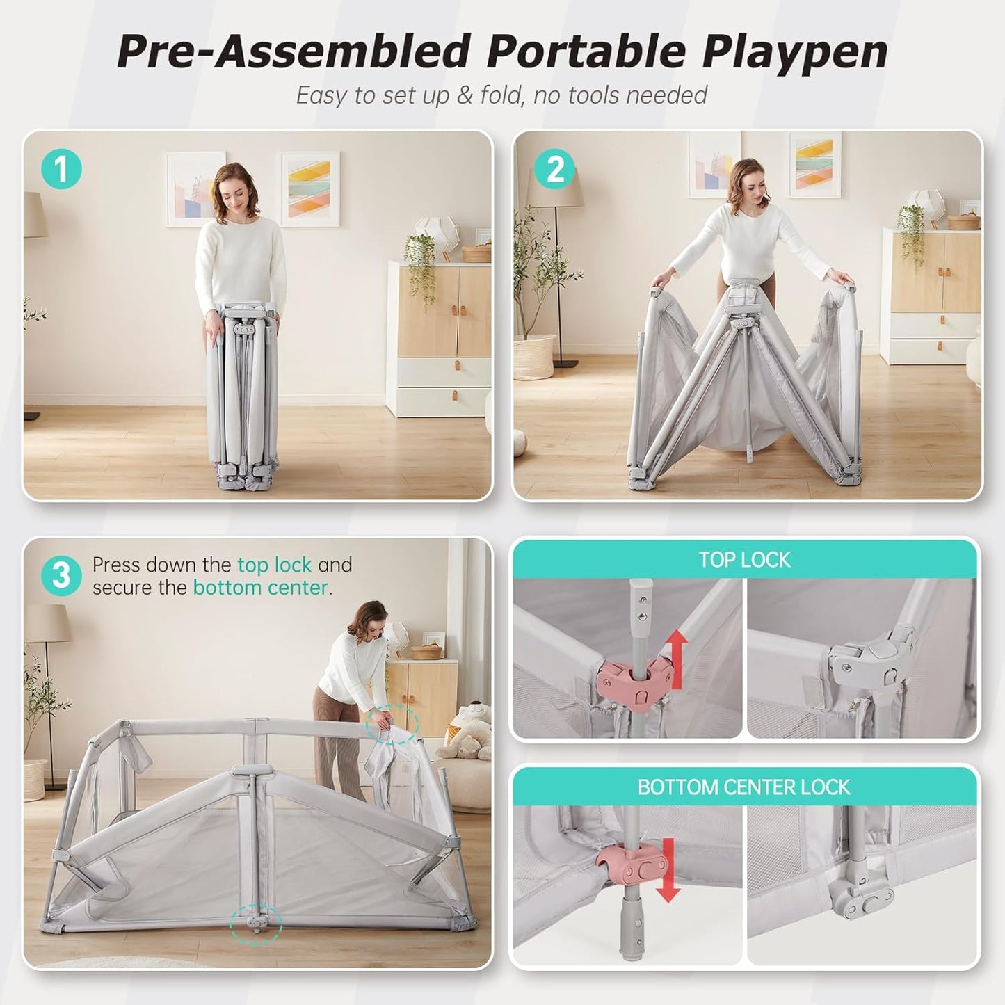 Doradotey Baby Playpen, Quick Setup Portable Baby Playard for Babies and Toddlers, Foldable Playpen Fence Indoors & Outdoor, Breathable Mesh Anti-Fall Play Pen 71x71, Grey
