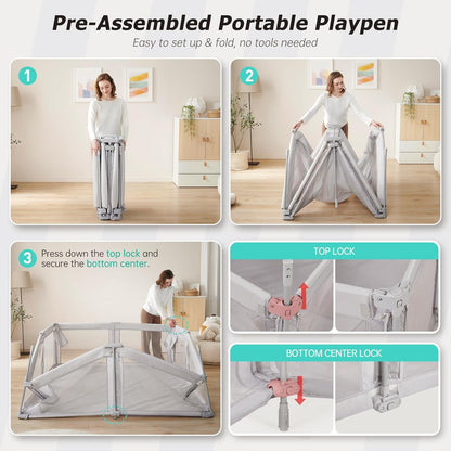 Doradotey Baby Playpen, Quick Setup Portable Baby Playard for Babies and Toddlers, Foldable Playpen Fence Indoors & Outdoor, Breathable Mesh Anti-Fall Play Pen 71x71, Grey