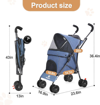 Wedyvko Travel Portable Dog Stroller, Pet Stroller for Small Puppy Dogs & Cats, Up to 33 lbs, Black