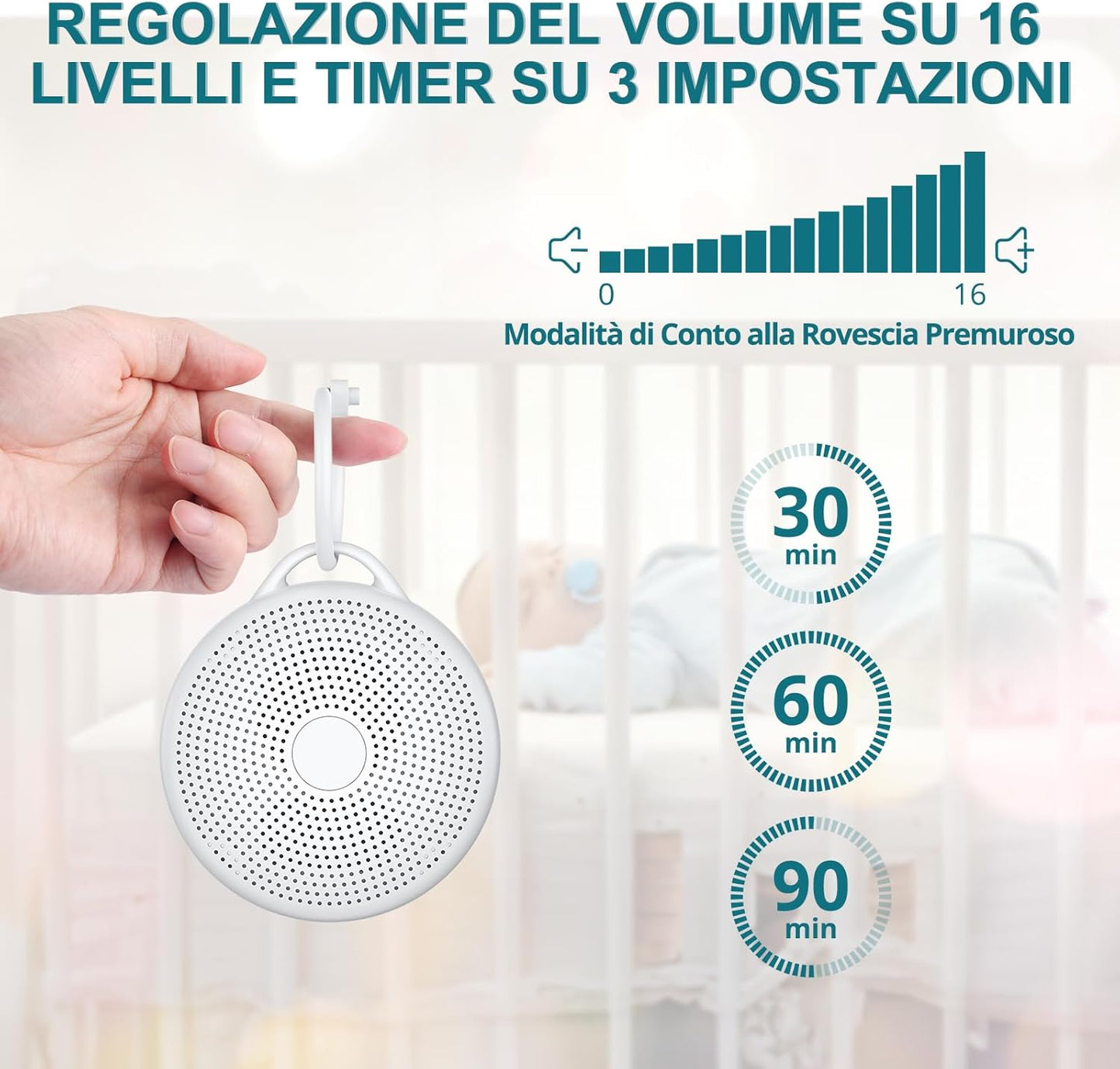 Portable White Noise Machine for Baby & Adults, 24 Soothing Sounds Sleep Sound Machine with Night Light, Timer & Memory Function, USB Rechargeable Portable Sound Machine for Travel Home Office