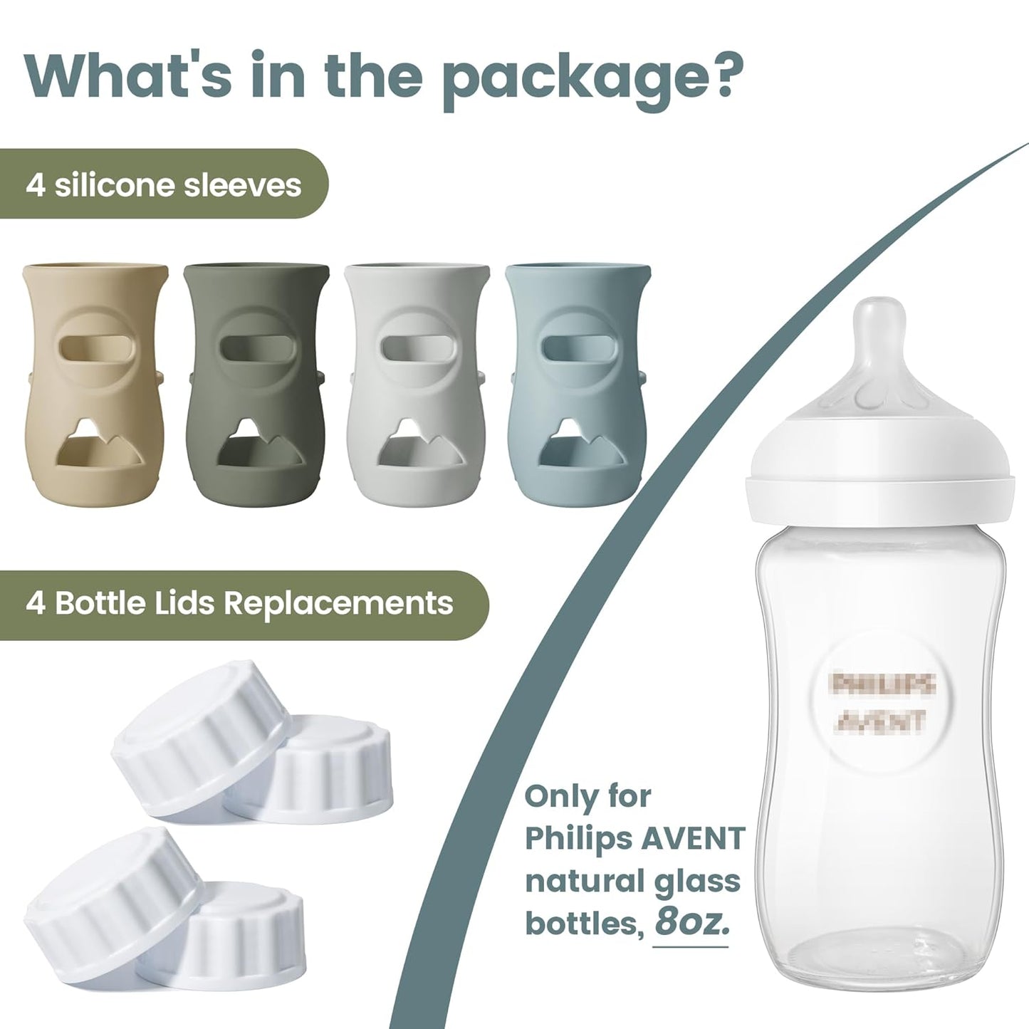 3 Pack Silicone Sleeves for Philips Avent Natural Glass Baby Bottles, Food Grade Silicone Anti Breakage Baby Bottles Holder, Compatible with Philips Avent Glass Natural Baby Bottle 8oz