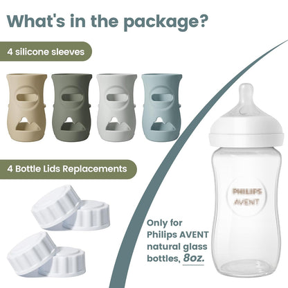 3 Pack Silicone Sleeves for Philips Avent Natural Glass Baby Bottles, Food Grade Silicone Anti Breakage Baby Bottles Holder, Compatible with Philips Avent Glass Natural Baby Bottle 8oz