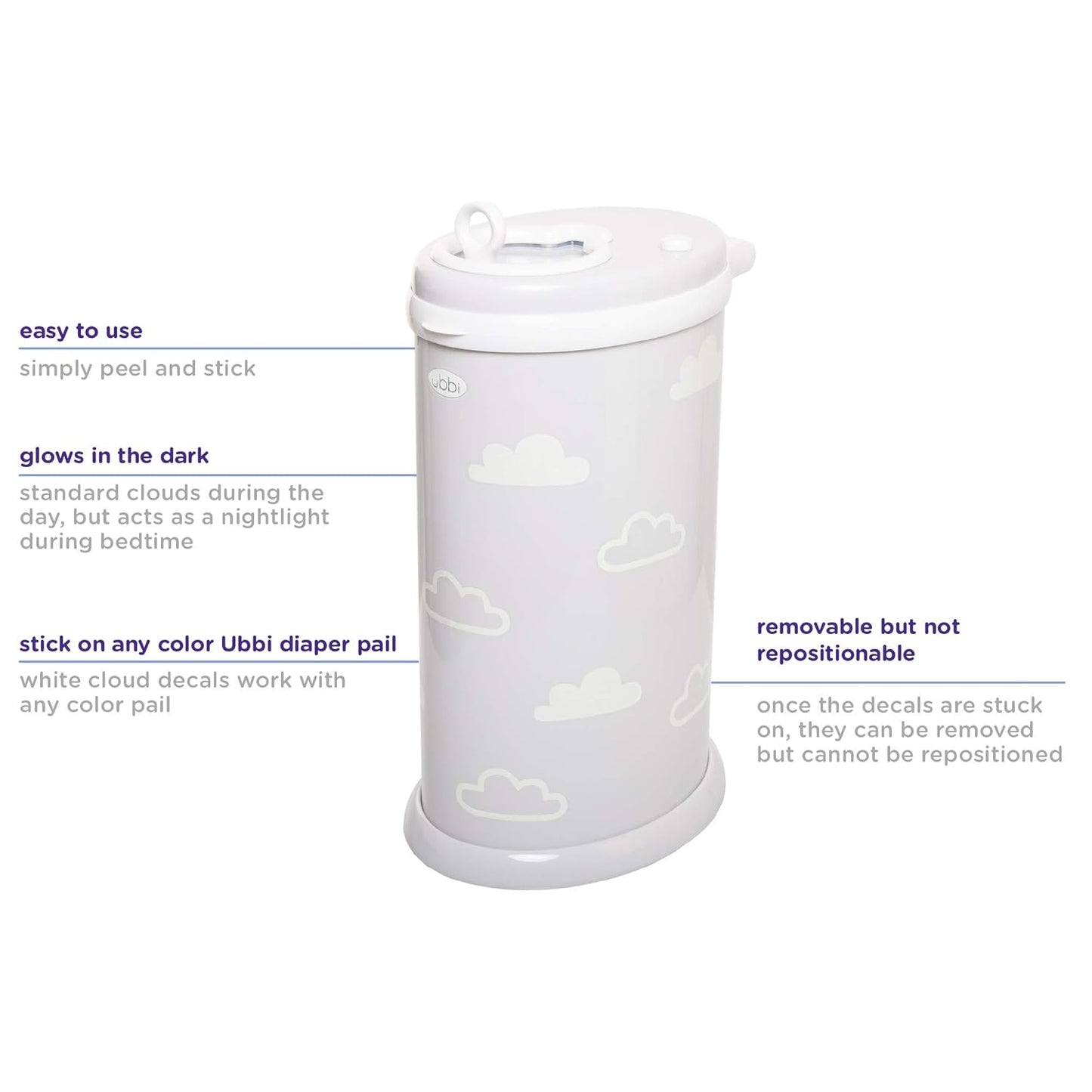 Ubbi Panda Peel and Stick Decal Stickers, Decorative Sticker for Diaper Pail or Baby Nursery