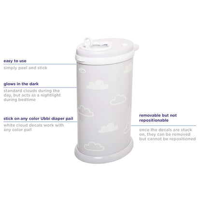 Ubbi Panda Peel and Stick Decal Stickers, Decorative Sticker for Diaper Pail or Baby Nursery