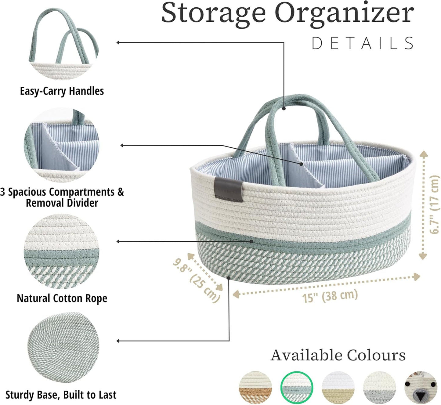 DECOMOMO Baby Caddy Organizer, Mother's Day Diaper Caddy Basket, Baby Baskets for Baby Shower (Spiral Beige & White, Large)