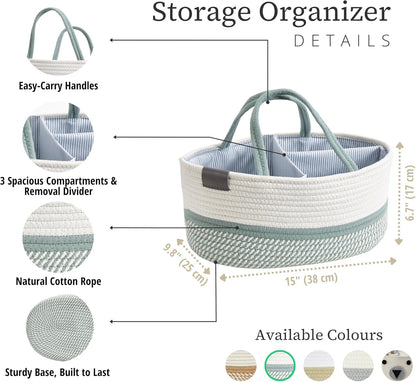 DECOMOMO Baby Caddy Organizer, Mother's Day Diaper Caddy Basket, Baby Baskets for Baby Shower (Spiral Beige & White, Large)