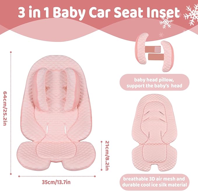 KAKIBLIN Infant Car Seat Insert, Baby Car Seat Cushion, Car Seat Pad Support for Newborn, Universal Car Seat Insert for Strollers, Car Seats, High Chairs and Swings