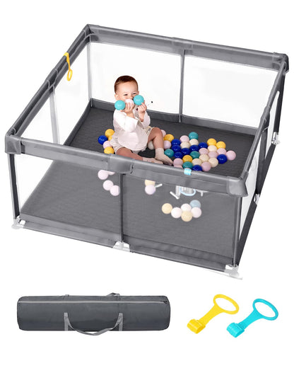 Baby Playpen with Mat, 71" x 59" Extra Large Play Yard for Babies and Toddlers, Baby Fence with Soft Thick Play Mat, Indoor Safety Activity Center for Infants, Easy to Assemble and Clean（Gray）