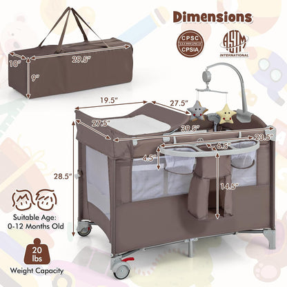 HONEY JOY Pack and Play with Bassinet, 5-in-1 Baby Bedside Sleeper w/Diaper Changing Table & Storage Bag, Toy Arch & Music Box, Detachable Side Rail, Portable Baby Play Yard w/Carry Bag(Gray)
